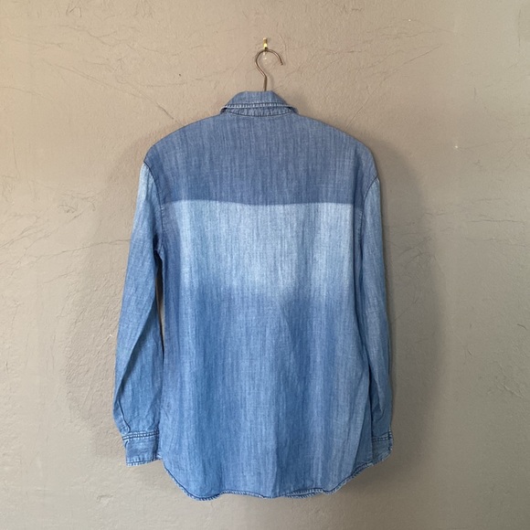 Life In Progress Chambray Embroidered Boho Western Sun Dyed Button Front Top - Picture 5 of 5